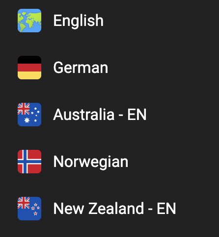 Listing of available languages